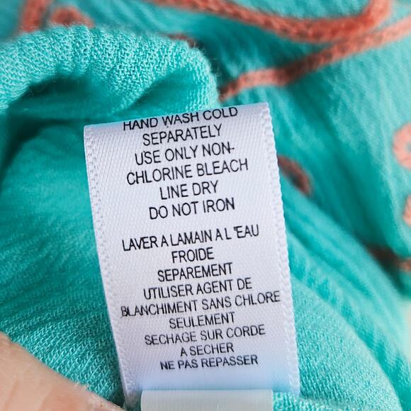 🦃 Aqua Blue Peach Embroidered VNeck Tunic Boho Hippie Blouse Top Size Medium - Picture 9 of 11